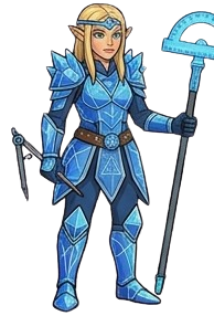 Le Géomancien, mage en armure ornée de figures géométriques