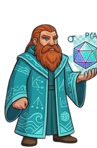 Le Statistimagicien, mage tenant un cristal de probabilités